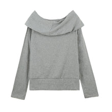 women loose tops off shoulder slash neck long sleeve t-shirts warm women tops blusas grey coffee J4U66