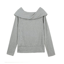 women loose tops off shoulder slash neck long sleeve t-shirts warm women tops blusas grey coffee J4U66
