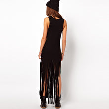 women maxi dress geometry print tassel casual dresses sleeveless long tank dress sundress black J4U66
