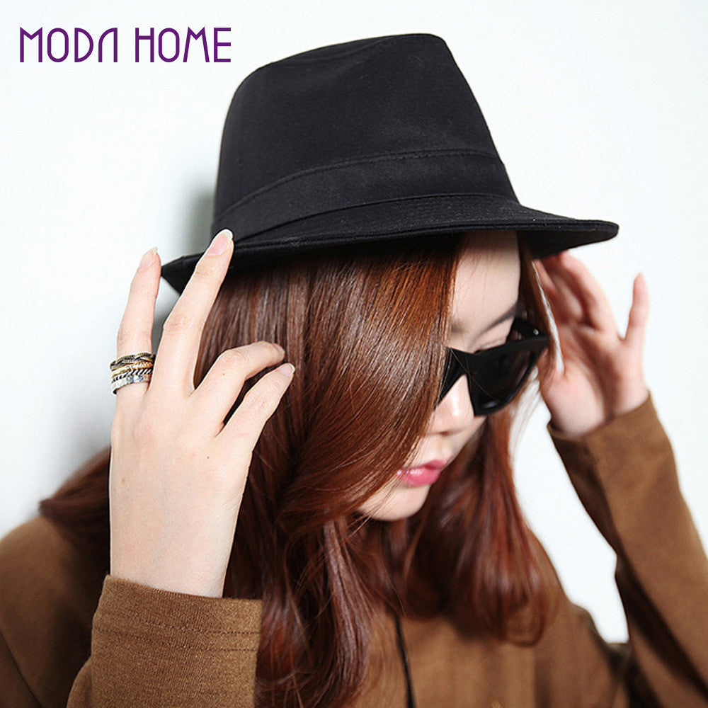 women men hat curly floppy brim british jazz hip hop fedora hat cap unisex black chapeu J4U66