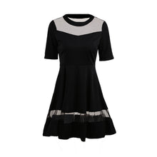 women mini dress mesh splice o neck half sleeves a line elegant princess party dress red black blue J4U66