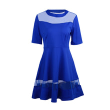 women mini dress mesh splice o neck half sleeves a line elegant princess party dress red black blue J4U66