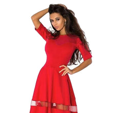 women mini dress mesh splice o neck half sleeves a line elegant princess party dress red black blue J4U66