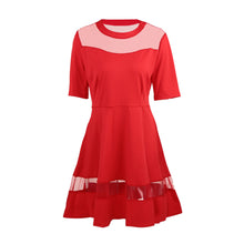 women mini dress mesh splice o neck half sleeves a line elegant princess party dress red black blue J4U66