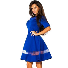women mini dress mesh splice o neck half sleeves a line elegant princess party dress red black blue J4U66