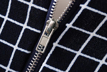 women plaid pattern dress turn down collar short sleeve checked casual shift dress vestido de festa dark blue J4U66