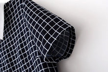 women plaid pattern dress turn down collar short sleeve checked casual shift dress vestido de festa dark blue J4U66
