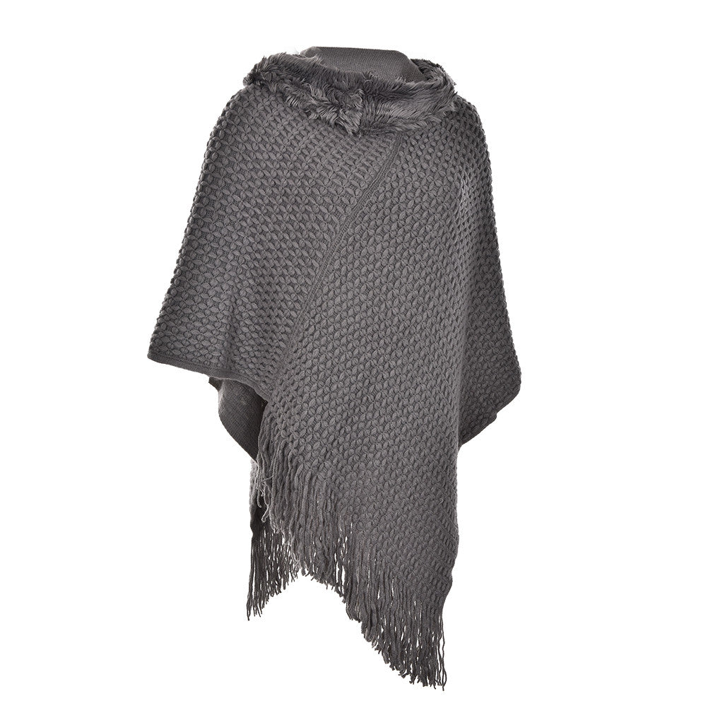 Women Poncho Knit Cloak Coat Batwing Cape Ladies Hooded Sweater Outwear Knitwear Top J4U66