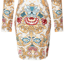 women sexy bodycon dress floral print o neck long sleeve pencil dress bandage dress clubwear yellow J4U66
