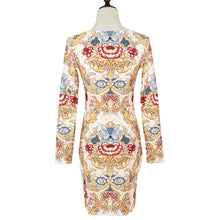 women sexy bodycon dress floral print o neck long sleeve pencil dress bandage dress clubwear yellow J4U66