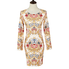 women sexy bodycon dress floral print o neck long sleeve pencil dress bandage dress clubwear yellow J4U66