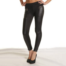 Women Sexy PU Leather Boots Pants Skinny Patchwork Zipper Leggings Black J4U66