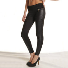 Women Sexy PU Leather Boots Pants Skinny Patchwork Zipper Leggings Black J4U66