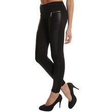 Women Sexy PU Leather Boots Pants Skinny Patchwork Zipper Leggings Black J4U66