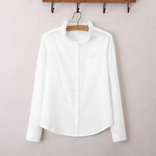 women shirt turn down neck stand collar long sleeve button formal casual blouse ol ladies office women tops blusas J4U66