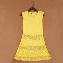 women slim dress sleeveless lace splicing a line basic dress yellow J4U66