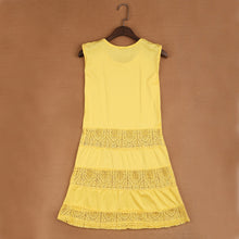 women slim dress sleeveless lace splicing a line basic dress yellow J4U66