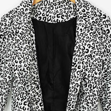 women slim jacket leopard print single button design long sleeve suit thin coat white J4U66
