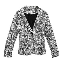 women slim jacket leopard print single button design long sleeve suit thin coat white J4U66