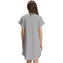 women stripe dress v neck short batwing sleeves curve hem casual t-shirts dress vestidos white J4U66