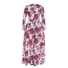 Women Maxi Dress O-neck Long Sleeve Floral Print Party Elegant Long Dress  J4U66