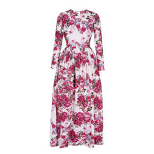 Women Maxi Dress O-neck Long Sleeve Floral Print Party Elegant Long Dress  J4U66