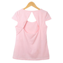 women t-shirts sexy cut out back short sleeve elegant tops plus size women tee shirt femme blusas pink J4U66