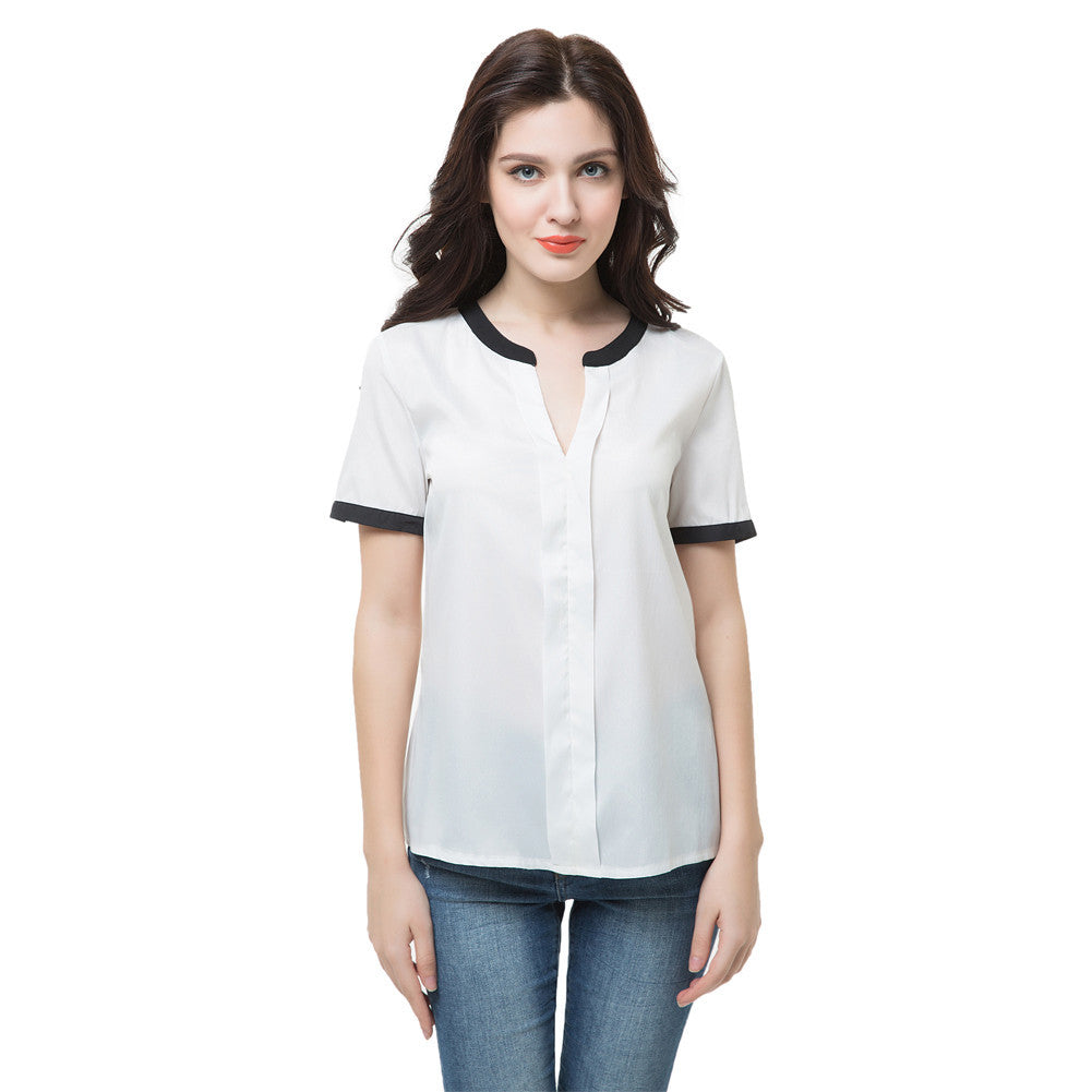 women tops and blouse v neck short sleeve chiffon shirt women blouses plus size causal blusa white J4U66