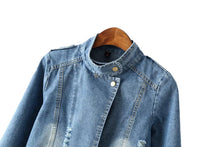 women two piece set suit bleached crop denim jacket coat pleated solid vest tank dress twinset blue J4U66