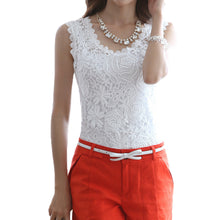 women vintage crochet lace tops casual sexy round neck sleeveless shirt hollow out women blouses white J4U66