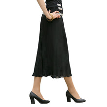 women wide leg pants pleated chiffon elastic waist loose capris flare cropped trousers culottes black J4U66