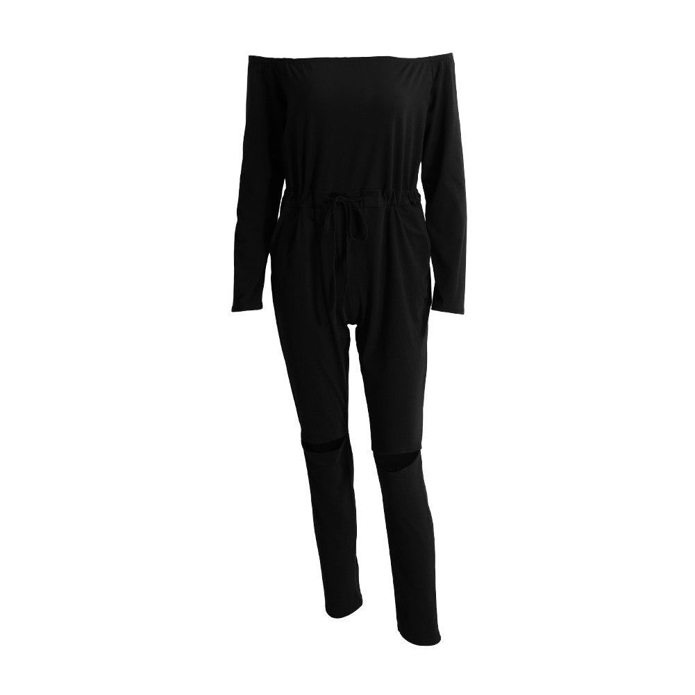 womens playsuits off the shoulder slash neck casual bodysuit elastic waist cutout club playsuit rompers J4U66