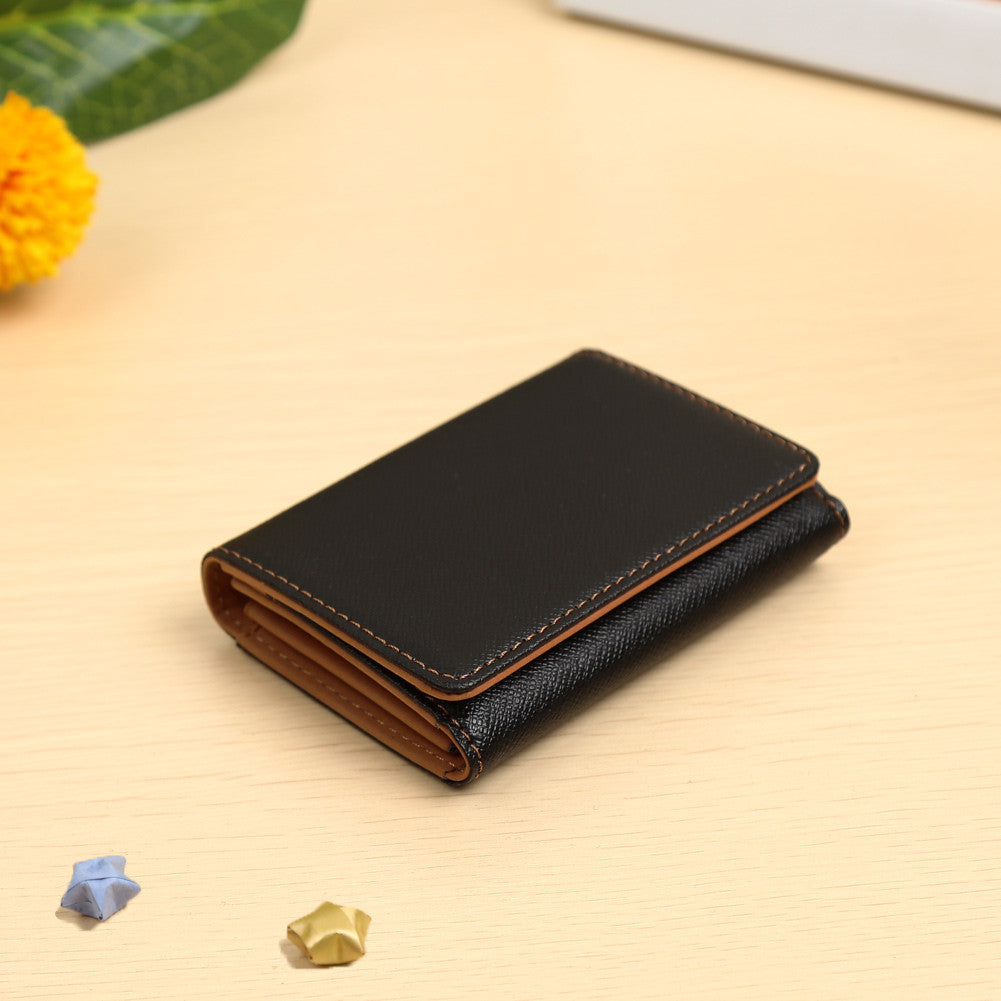 fashon men women small wallet pu leather fold contrast snap button mini purse bills coin card holder J4U66