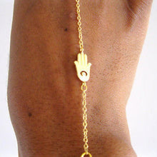 Elegant Womens Luck Hand Of Fatima Hamsa Slave Golden Bracelet Finger J4U66