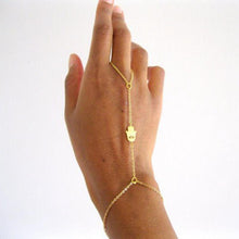 Elegant Womens Luck Hand Of Fatima Hamsa Slave Golden Bracelet Finger J4U66