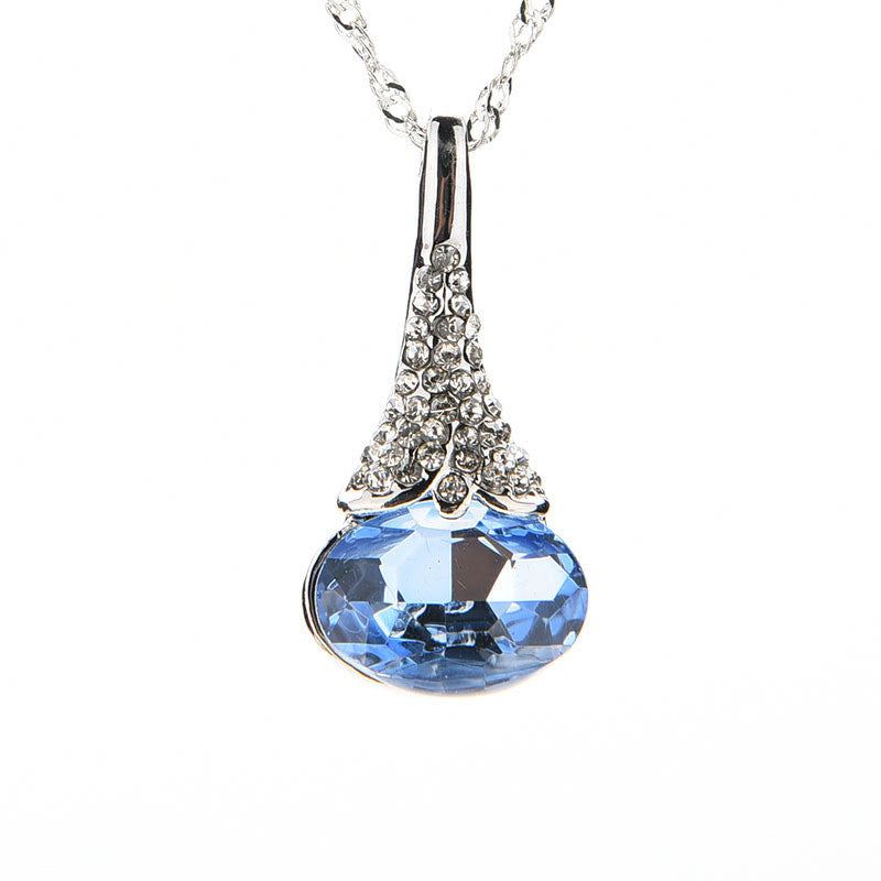 Geometric Teardrop Crystal Imitated Natural Stone Quartz Pendant Necklace for Women 42 cm 5 Color J4U66