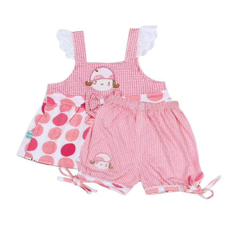 New Girls Printed Cute Baby Sleeveless Halter Polka Dot Dress + Pants Cotton Clothes 1-3 Year J4U66