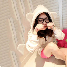 New Girls Women Cute Bear Ear Zipper Hooded Sweater Coat Jacket Chic Casual Big Hat Hoody J4U66