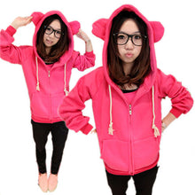 New Girls Women Cute Bear Ear Zipper Hooded Sweater Coat Jacket Chic Casual Big Hat Hoody J4U66