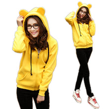 New Girls Women Cute Bear Ear Zipper Hooded Sweater Coat Jacket Chic Casual Big Hat Hoody J4U66