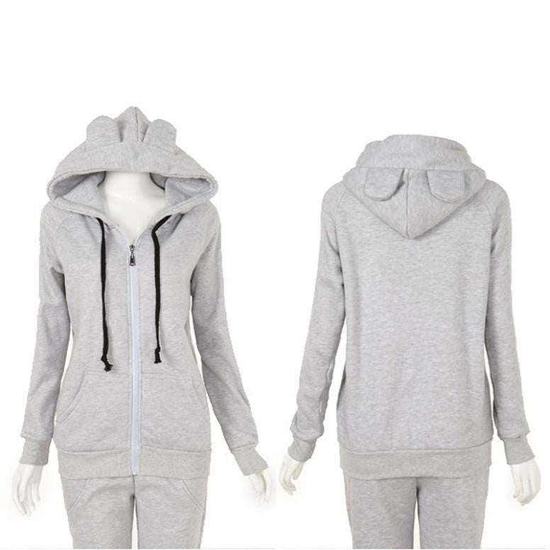 New Girls Women Cute Bear Ear Zipper Hooded Sweater Coat Jacket Chic Casual Big Hat Hoody J4U66