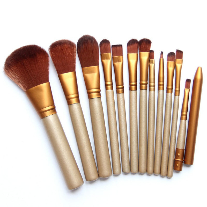 gold 12pcs make up brushes set foundation face eye powder blusher pro pinceaux cosmetics makeup brush maquiagem J4U66