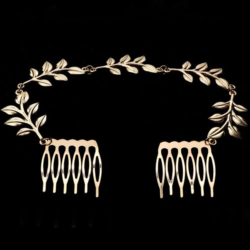 Hair Accessories Gold Leaf Chain With Comb Head Headbands For Women Girl Lady J4U66