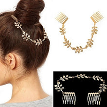 Hair Accessories Gold Leaf Chain With Comb Head Headbands For Women Girl Lady J4U66