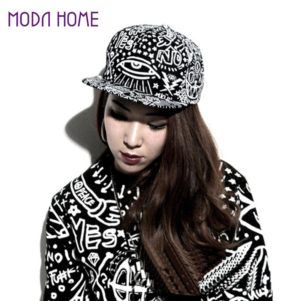 harajuku men women cap glow graffiti eyes baseball cap snapback flat hat fluorescent hip pop cap gorras black J4U66