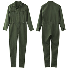 Women's Ladies Army Green Long Sleeves Turn-down Collar Buttons Closure Slim Playsuit Romper Jumpsuits S/M/L/XL J4U66