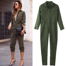 Women's Ladies Army Green Long Sleeves Turn-down Collar Buttons Closure Slim Playsuit Romper Jumpsuits S/M/L/XL J4U66