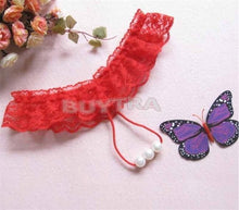 Women's Open Crotch Lace Thong with Pearls G String Sexy Beading Panties Massaging Underwear Erotic Lingerie Sex Toy J4U66