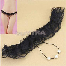 Women's Open Crotch Lace Thong with Pearls G String Sexy Beading Panties Massaging Underwear Erotic Lingerie Sex Toy J4U66
