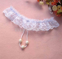 Women's Open Crotch Lace Thong with Pearls G String Sexy Beading Panties Massaging Underwear Erotic Lingerie Sex Toy J4U66